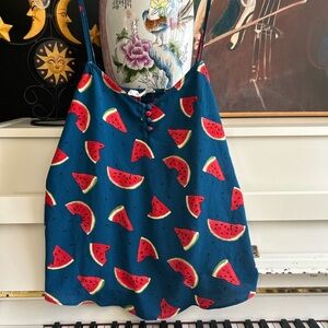 Watermelon Print Tank Top - Blue and Red